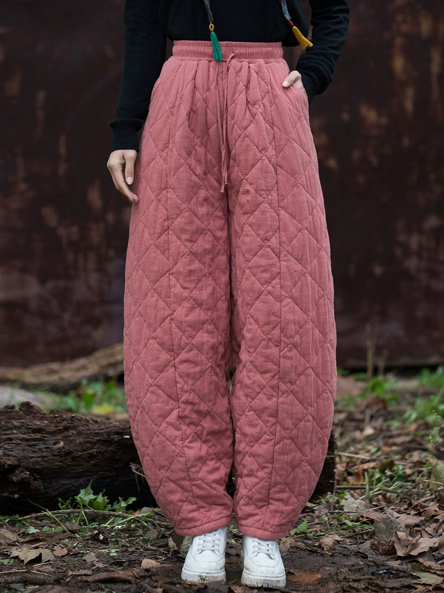 Зимние стеганые брюки oversize, увеличенная толщина, . Цвета: нат. лен, зелёный, чёрный, фуксия. Размер: средний