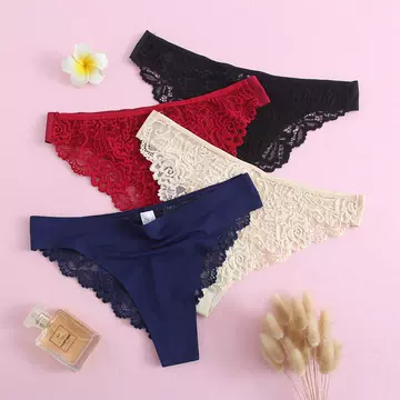 New women's sexy thong lace ice underwear cotton crotch fun low waist women's Brazilian pants in stock - ShopShipShake