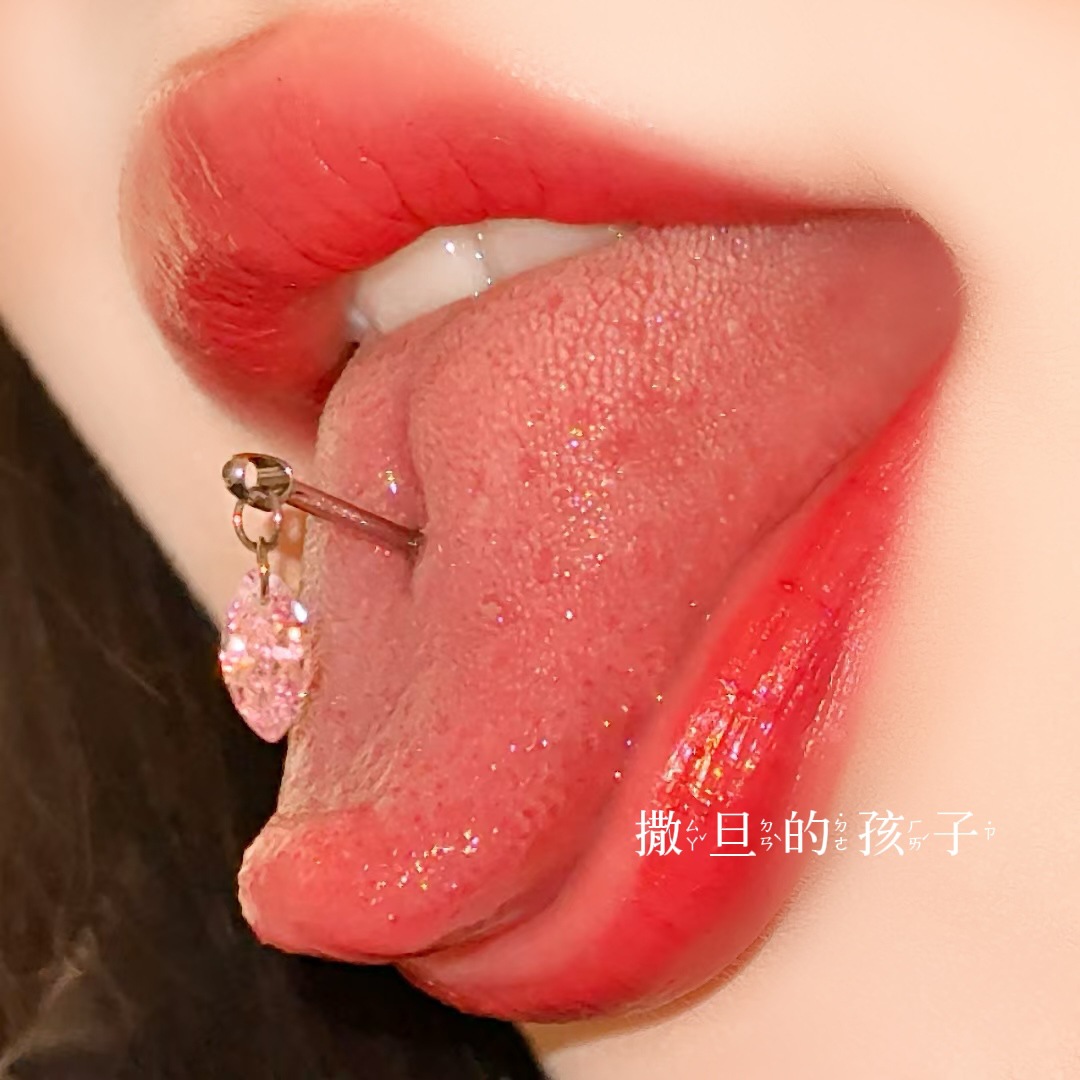 Satan's Child Xiao Sa Recommended F136 Implantable Titanium Alloy Tongue Barbell, Comfortable for Drinking, Pink 16mm detail image 8