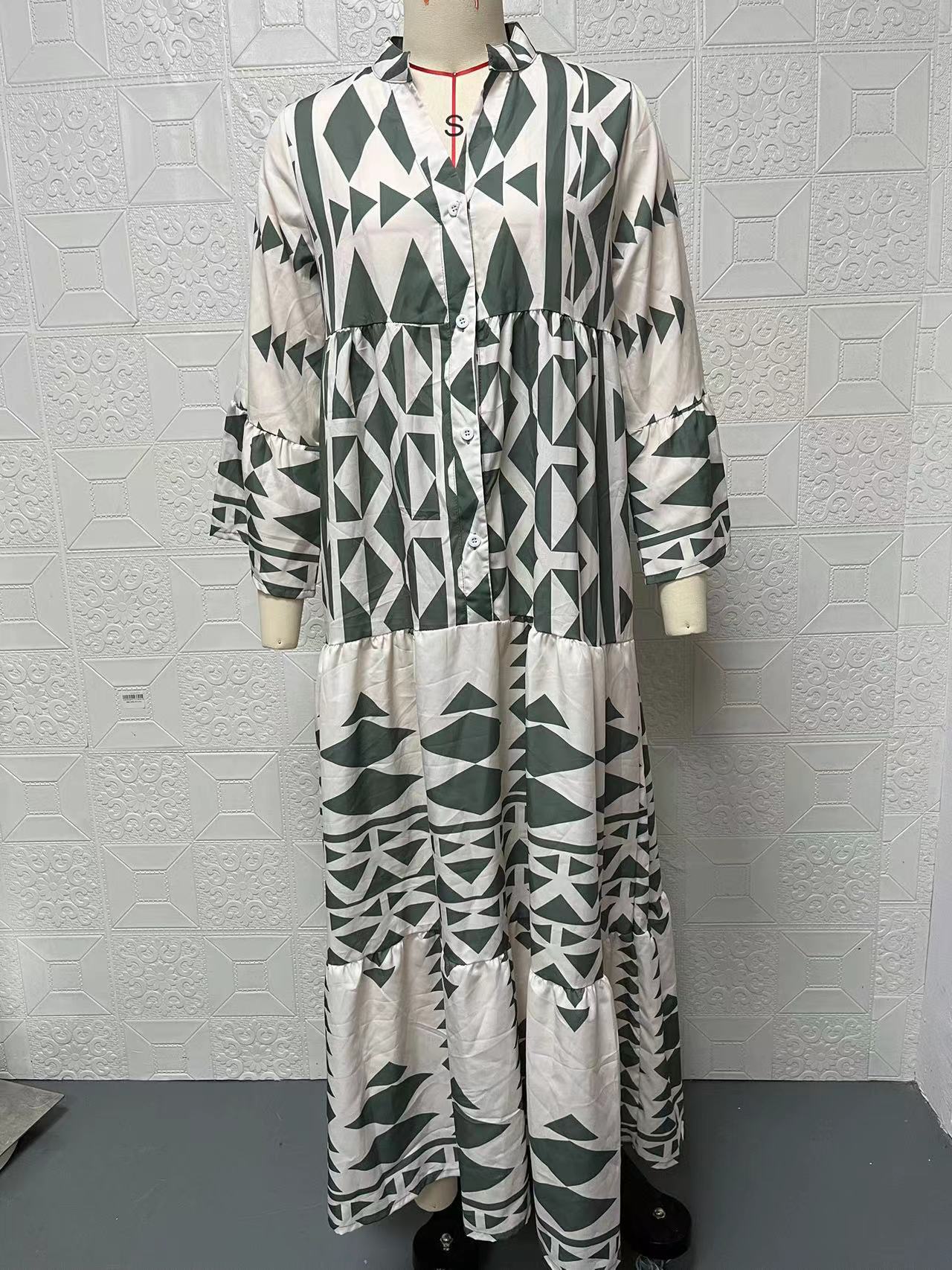 462g Weight Maxi Long Dress Dress Length Type Long Sleeve Sleeve Length Regular Dress Dresses Type Regular Sleeve Sleeve Type Polyester Fabric Type Mid Waist Waist Line Holiday, Daily Occasion V Neck Neckline Regular Fit Fit Type Printing Pattern Summer, Spring Season Women's Gender Printing, Button Design Streetwear Style Wholesale Women's Streetwear Printing Button Printing Holiday Daily V Neck Long Sleeve Regular Dress 无