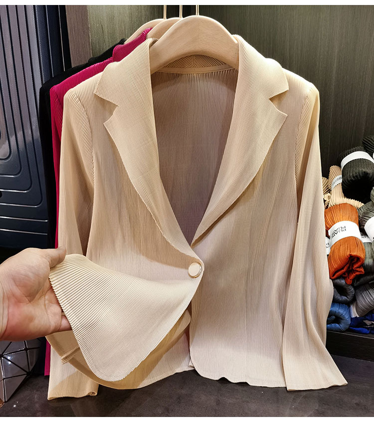 Áo blazer nữ một nút xếp ly tay dài cao cấp mùa xuân hè — Màu tím, Màu đỏ hoa hồng, Màu hồng, Màu xanh lá chi tiết 37