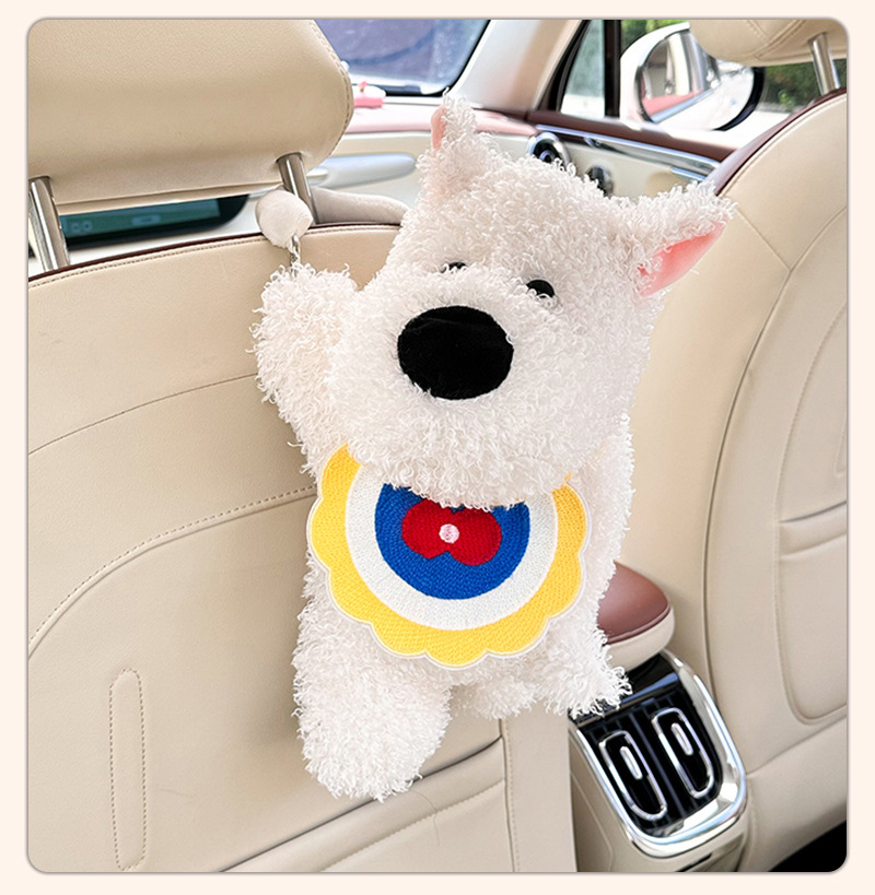 Car Tissue Box Cute Doll Puppy Car Seat Back Hanging Tissue Pumping Internet Popular Cartoon Car Paper Box