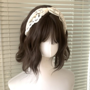 Beautiful Women's Wig Women's Cold Brown Water Ripple Short Curly Hair Simulation Hair Age-reducing Sweet Fluffy New Product Full Set