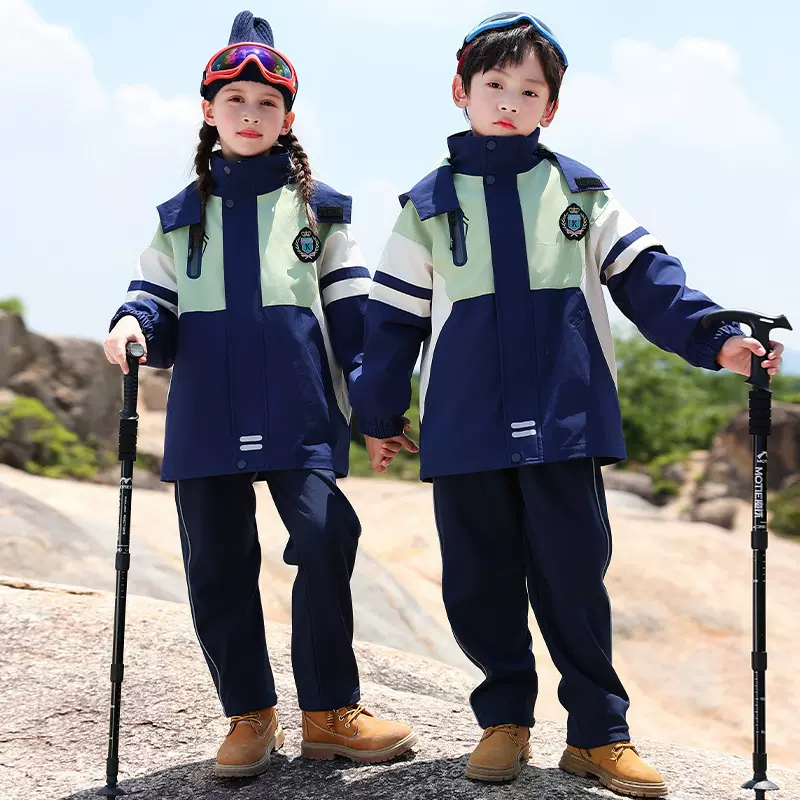 校服套装冲锋衣三件套小学生班服秋冬藏青色幼儿园园服儿童保暖服