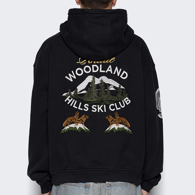 RHUDE Snow Mountain Ski Club logotipo bordado suelto sombrero sudadera con sombrero hombre y mujer marca de moda High Street