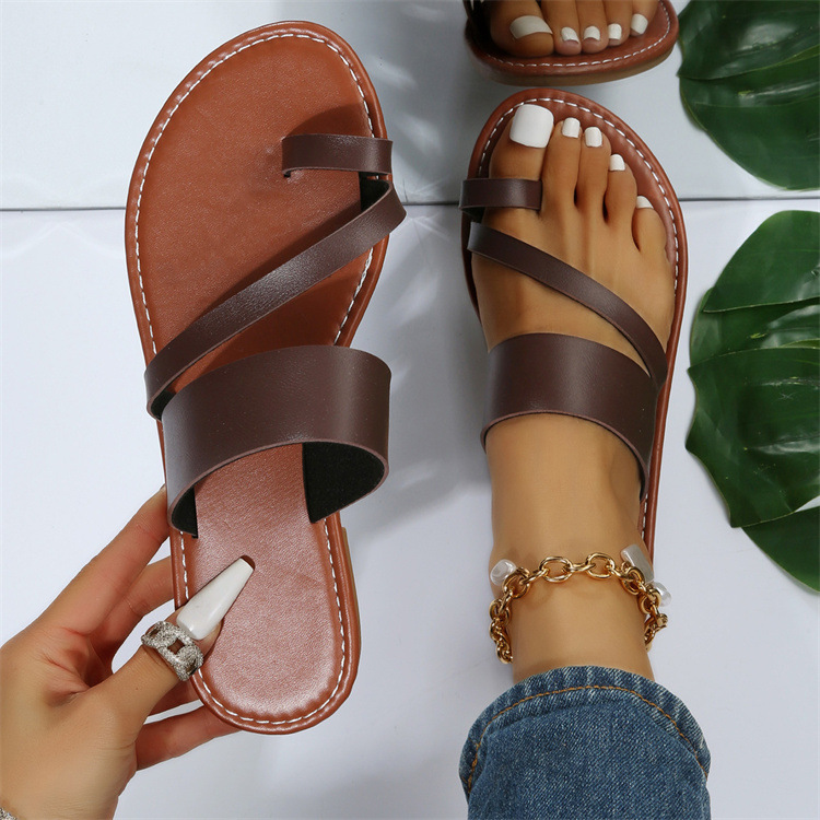 thumbnail image 1 of Zapatillas planas para mujer, de verano, de color liso, con punta redonda, para uso exterior, informales, sandalias de talla grande, 1 of 6