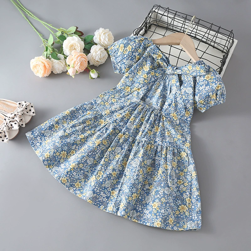 Summer summer clothing, children's small princess costume, dress, western style, with short sleeve, Korean style, floral print