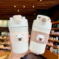 ハンディダブルコーヒーカップポータブル随行保温カップ女子学生シンプルでかわいい高颜値カップストローカップ