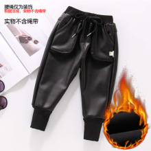 儿童皮裤秋冬季男童加绒裤子宝宝一体绒女童小脚裤小童长裤薄绒潮
