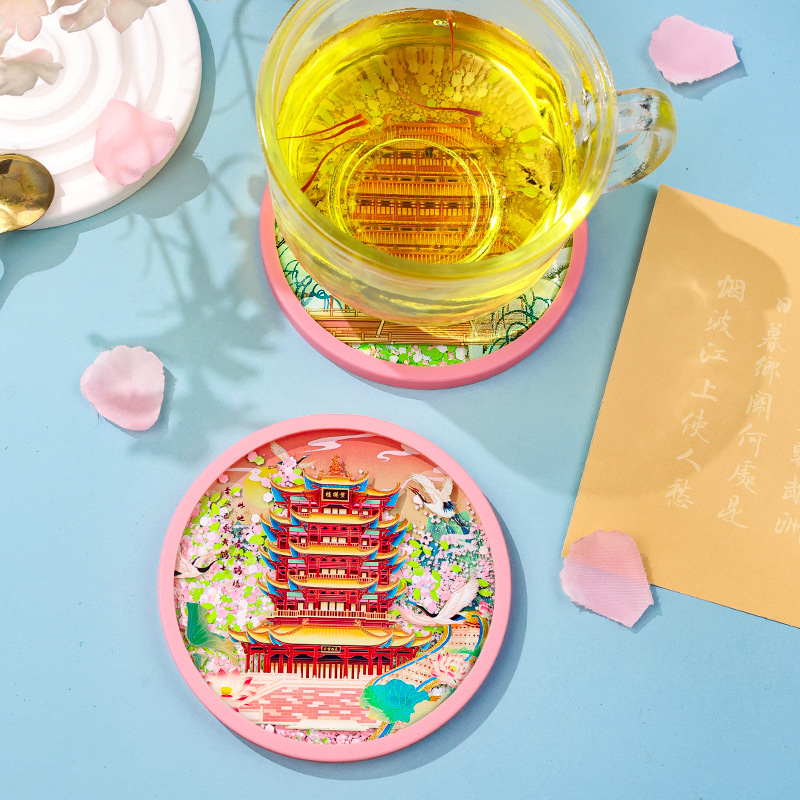 유명한 건물 기념품 WENCHUANG AR 아크릴 냉장고 스티커 코스터 TENGWANG PAVILION 옐로우 크레인 타워 황새 타워 선물