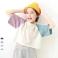 2023 Summer Girls' Sporty Yoga Top with Exposed Navel, Color-blocked Short Sleeve T-shirt
