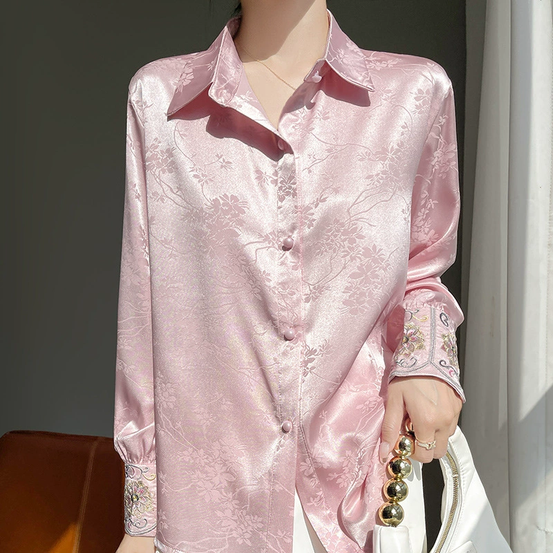 Новый китайский ацетат атласная рубашка женский 2024 новый ретро национальный стиль Tang платье топ дизайн рубашки с длинными рукавами