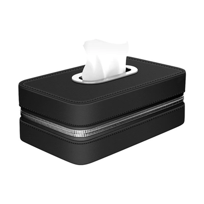 Cross-Border New Style Chair Back Hanging Car Tissue Box High-End Armrest Box Napkin Tissue Hanging Bag Car Tissue Box (Car tissue box/set) - black