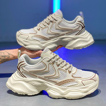 男鞋2025新款秋季网面透气青少年百搭休闲运动跑步厚底增高老爹鞋