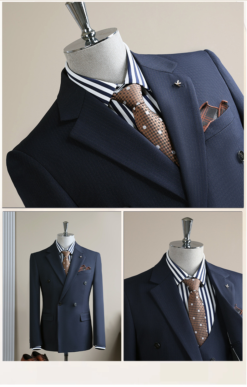 Men's Slim Fit Double Breasted Black Suit Professional Jacket_voghion.com
