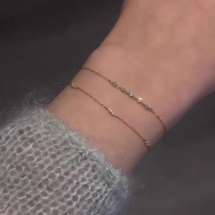 French-Style Lazy Ins-Style Fine Diamond Bracelet for Women, French Light Luxury High-End Commuter Clavicle Chain Jewelry