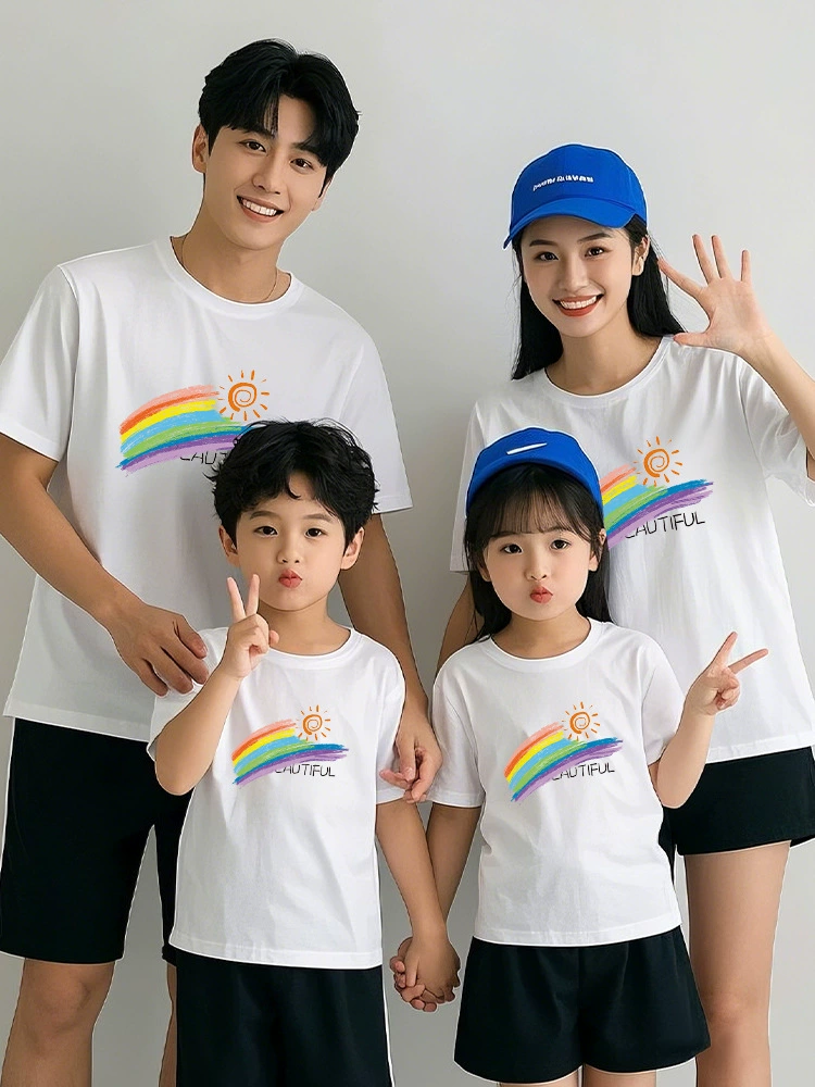 [插肩袖亲子t恤一家三口2025新款幼儿园园服团体服小学生班服短袖]