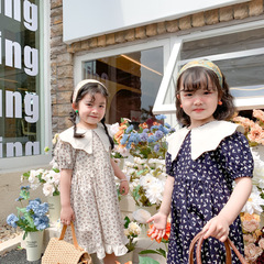 Korean children's summer new women and baby stylish large turnover collar princess dress Korean style little girl dress