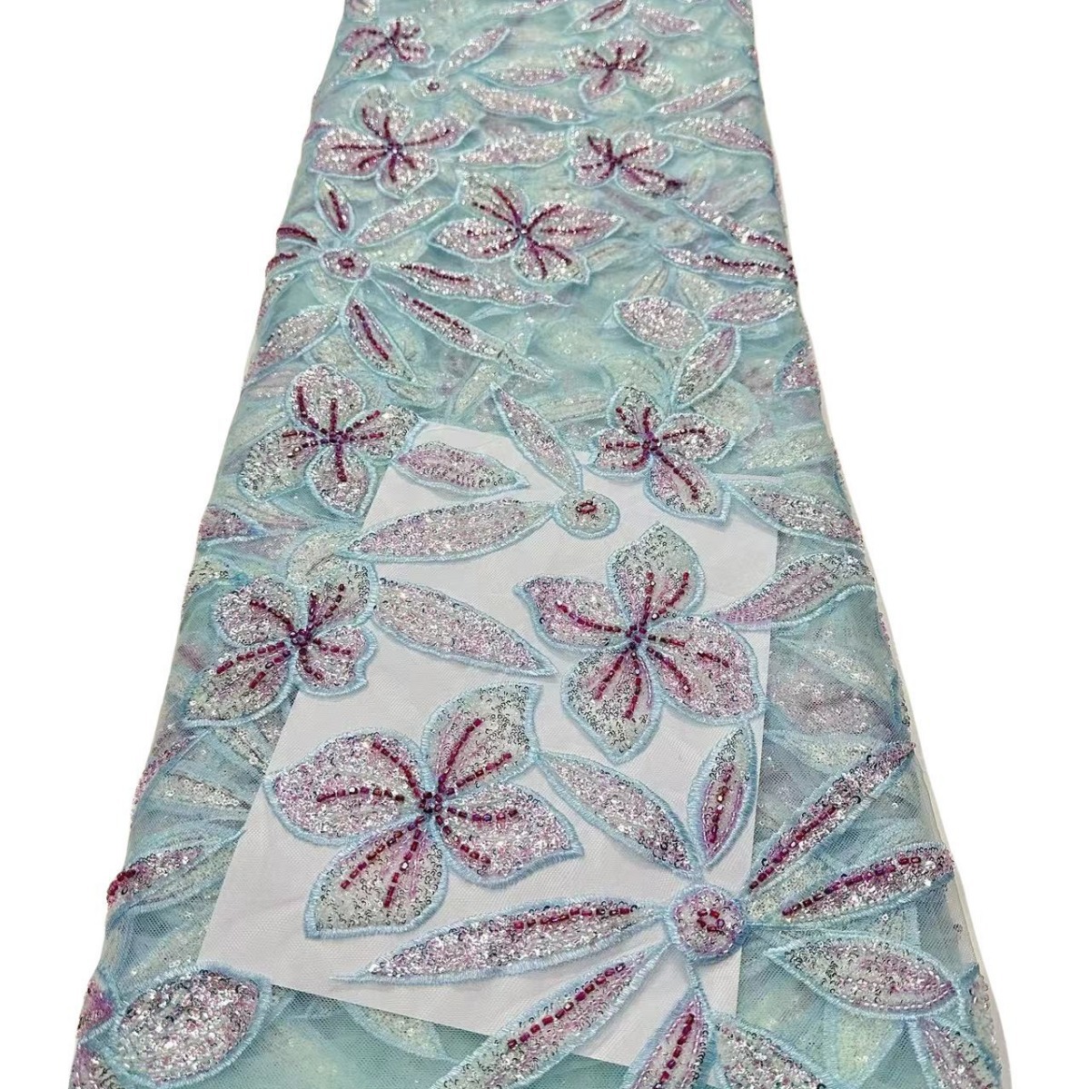 Flores de hojas bordadas de encaje bordado tela de alto lujo vestido de boda vestido de tela en stock