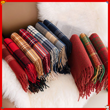羊绒手感秋冬新年格子围巾韩系氛围感女士仿羊绒安可拉红围脖披肩