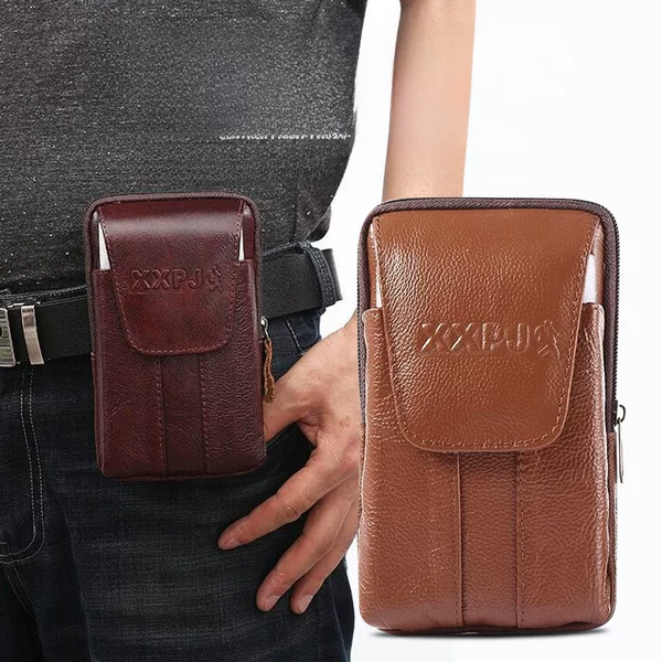 Summer new mobile phone waist bag multifunctional vertical wear belt magnetic buckle classic cowhide men's waist bag factory wholesale