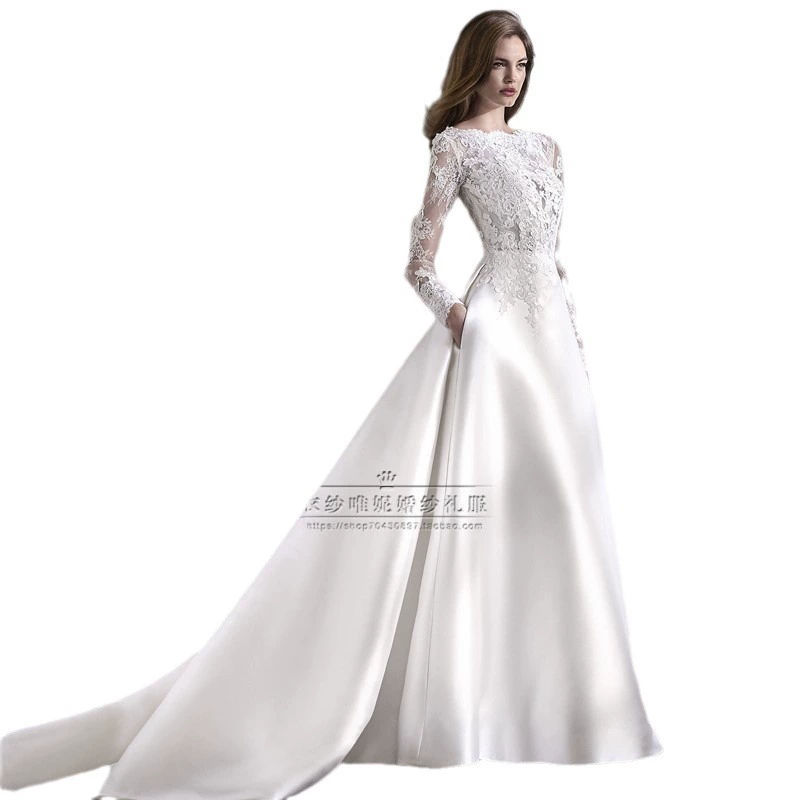White long-sleeve for bride, french style, fitted, open shoulders