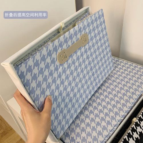 BB4C wholesale wardrobe storage houndstooth folding box with lid large clothing wardrobe underwear organization