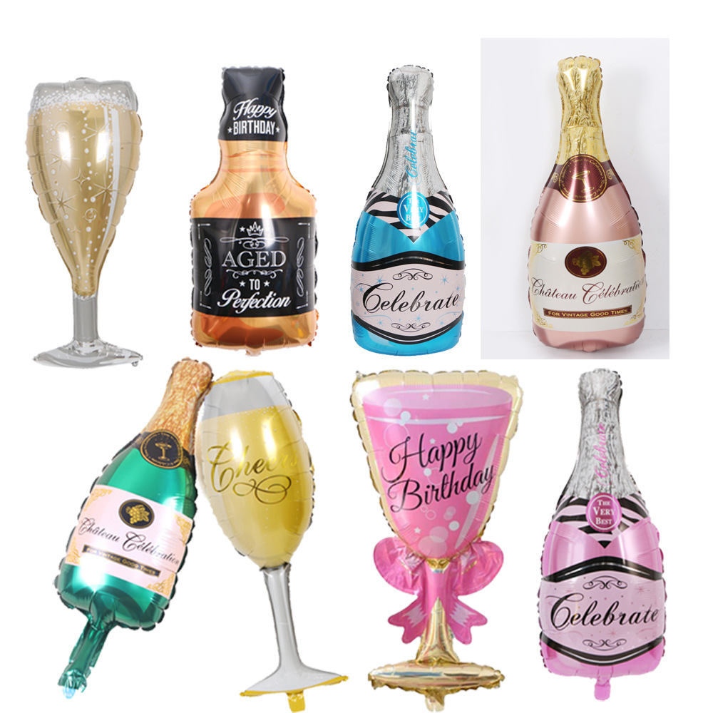 大號香檳金酒瓶氣球 酒杯鋁箔氣球 生日派對婚慶節日裝飾鋁膜氣球