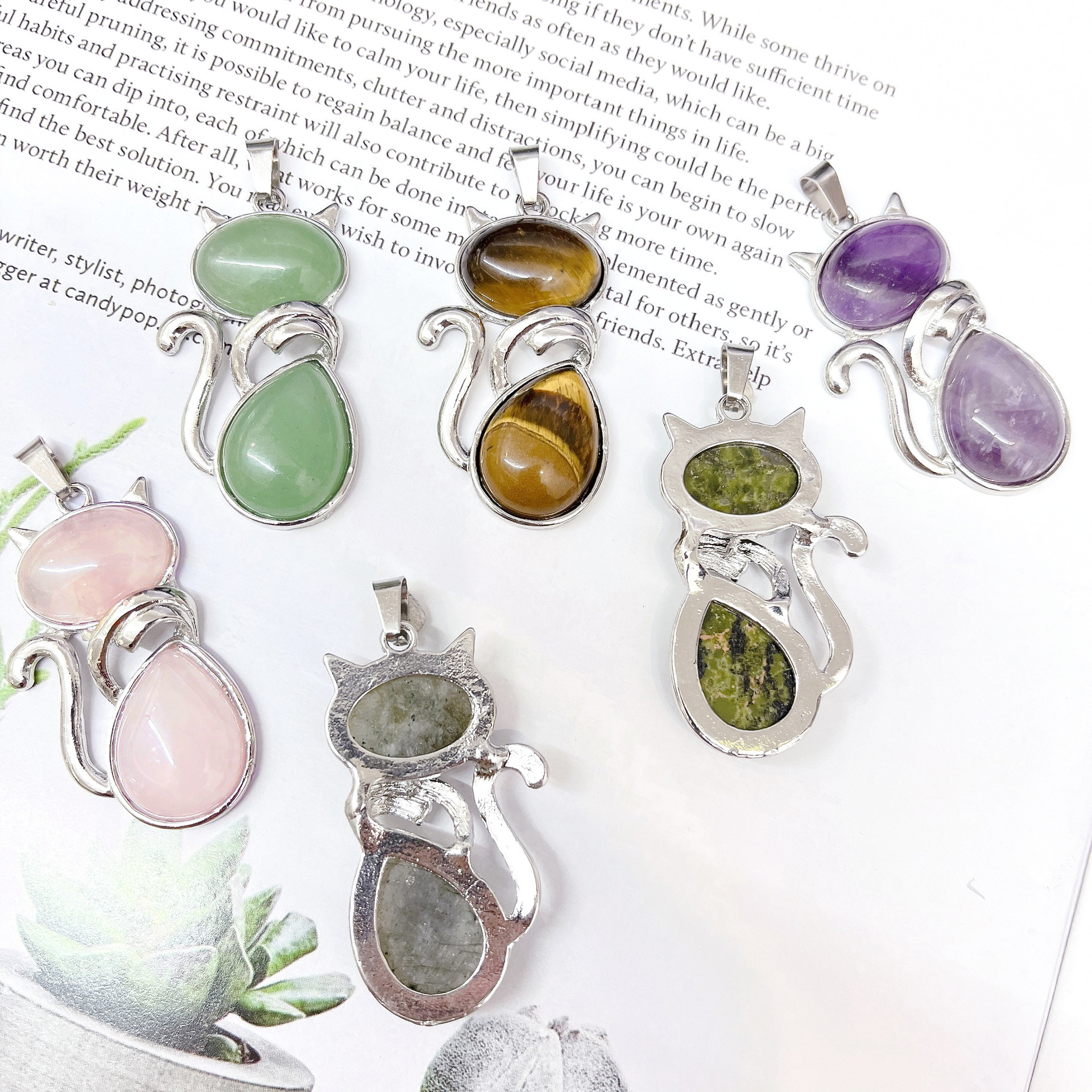 (Cross-border trading), (Wholesale), natural water, crystal, pendant with animals, stone inlay, gemstone for ring, necklace, accessory, accessories, DIY 2