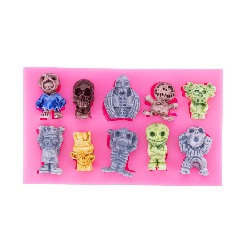 Varios cráneo de dibujos animados fantasma molde silicona Halloween pastel postre decoración chocolate fondant Accesorios