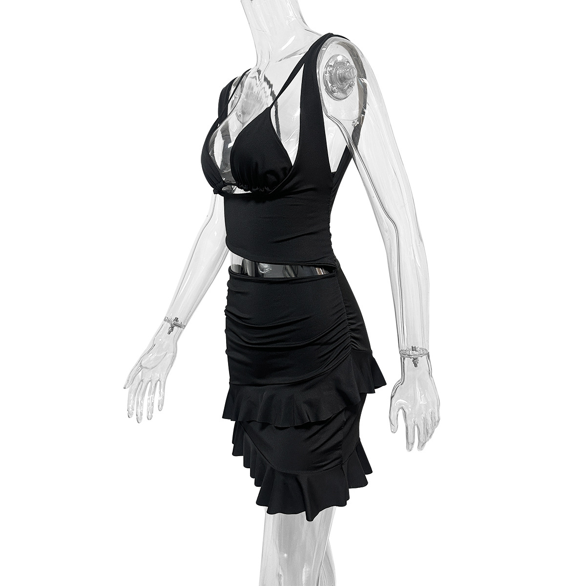 Summer Sexy Overall Set Dress Arrival Cutout Sling Hip Lotus Leaf Short Dress