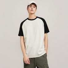 8666新款男T220克纯棉拼接纯棉插肩T恤短袖潮牌T恤得物品质适合
