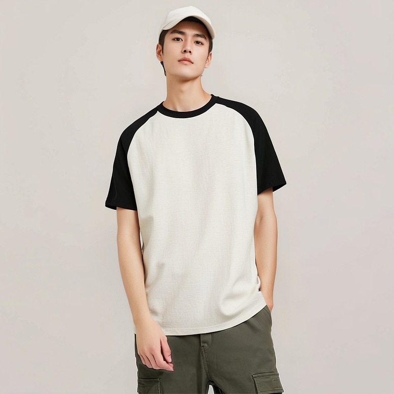 8666新款男T220克纯棉拼接纯棉插肩T恤短袖潮牌T恤得物品质适合