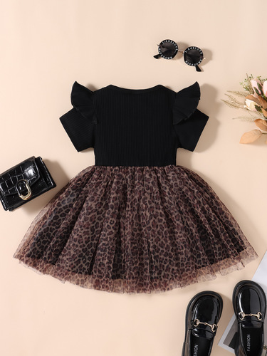 Women's Black Striped Leopard Print Mesh Dress for Amazon - Direct Manufacturer Sale