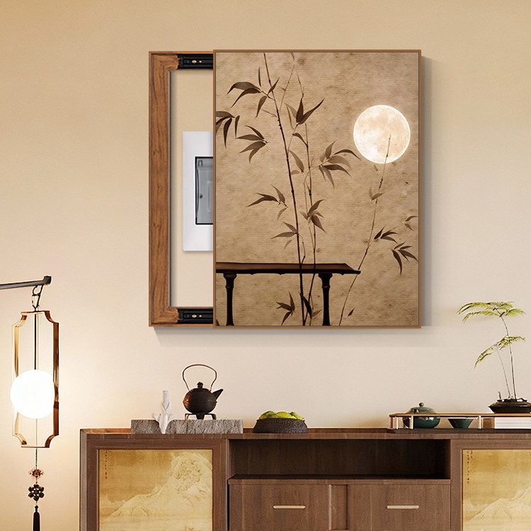 Song-Style Aesthetic Vertical Electric Meter Box Decorative Painting, New Chinese-Style Bamboo Power Distribution Box Cover, No-Drill Hanging Painting