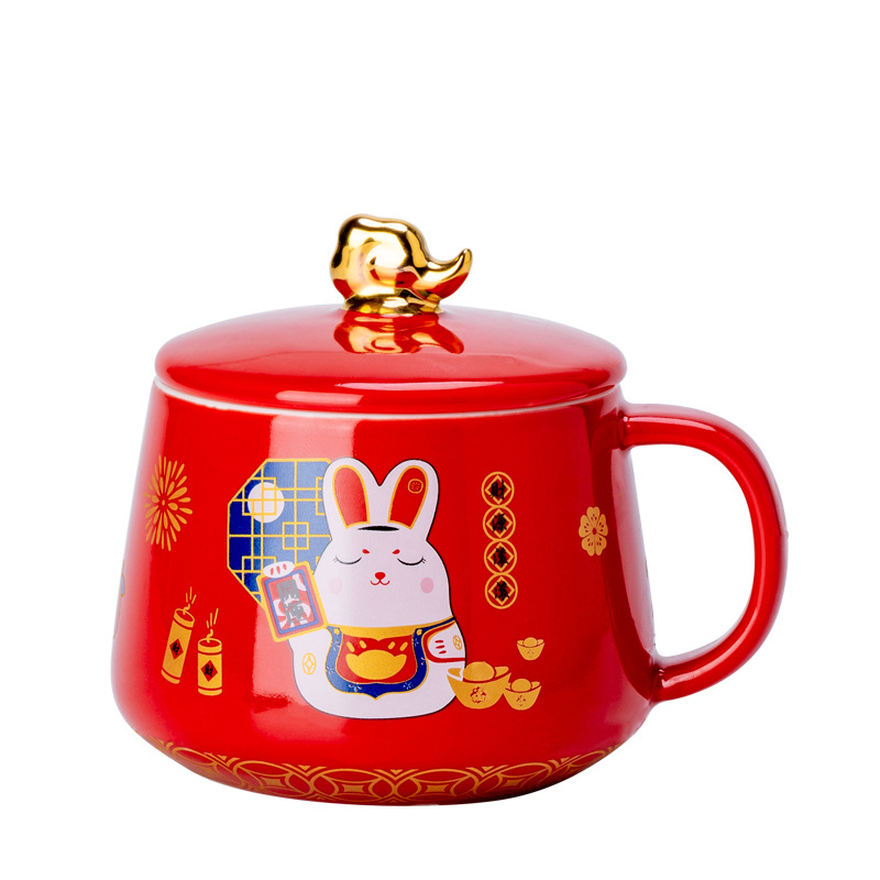 Taza de cerámica de Wenchuang, taza de conejo de jade, taza de café, taza de agua, logotipo tallado