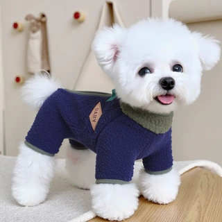 厂家批发狗狗衣服秋冬款拉链四脚衣宠物服饰双面绒保暖卫衣小型犬