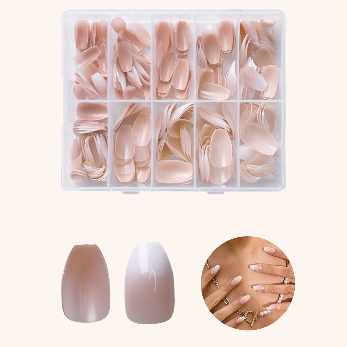 Fuente venta directa de fábrica Haili mismo estilo uñas al por mayor 360 piezas una caja de degradado de color sólido simple y elegante