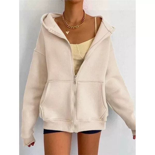 Factory Direct Supply to Amazon Temu 2025 New Women's Short-Sleeved Zip-Up Hooded Cardigan Jacket with Fleece and Thickened Lining