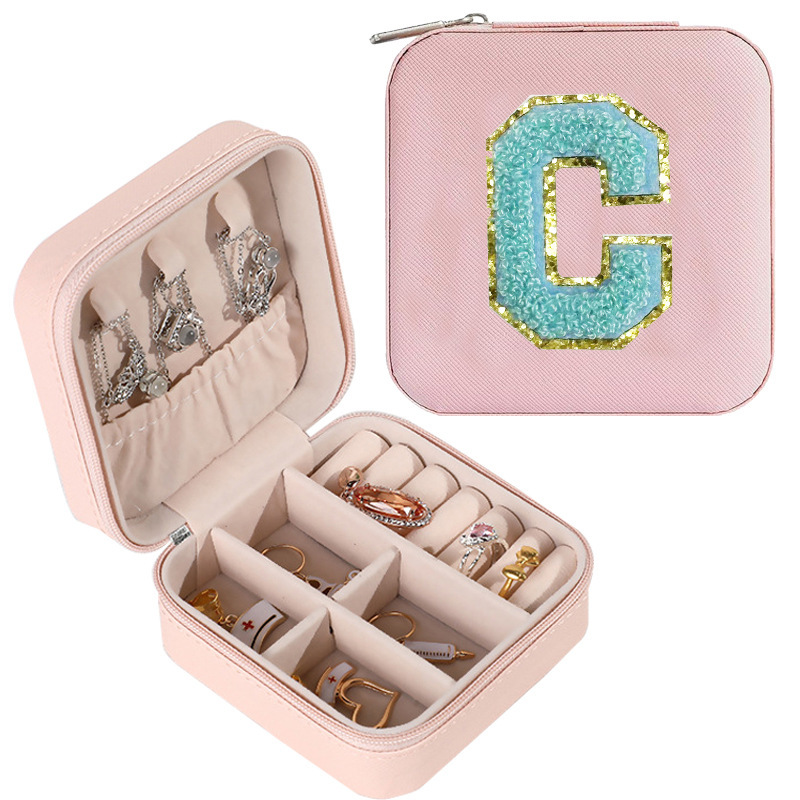 Cross-border de cuero Stud pendientes de gran capacidad de la joyería de la caja de la joyería del anillo caja de almacenamiento portátil