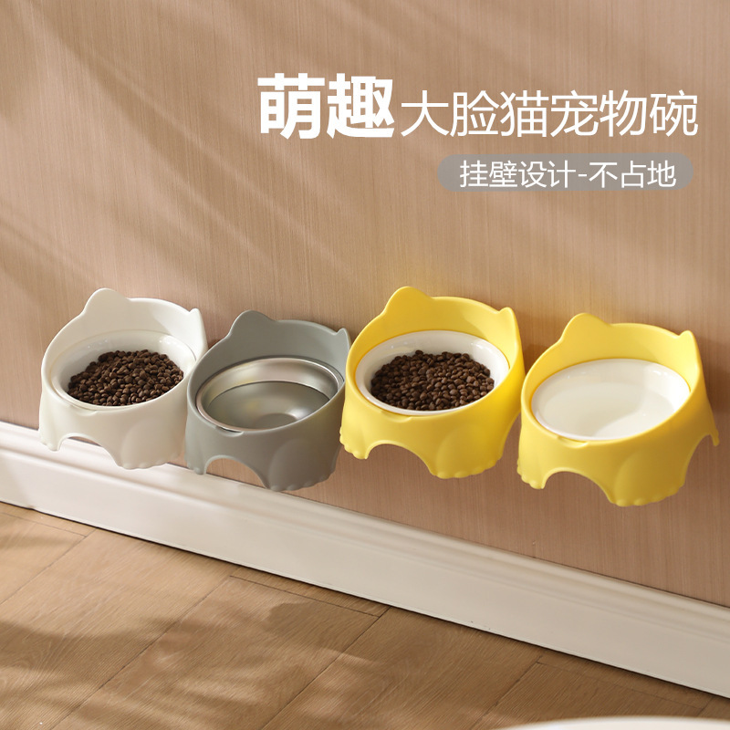 Cross-border Cute Pet Bowl Wall-mounted Cat Bowl Ceramic Non-occupying Dog Bowl Feeding Bowl Stainless Steel Cat Food Bowl Dog Bowl