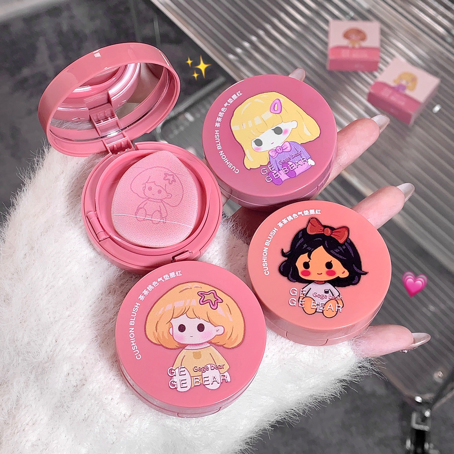 Cross-Border Gegebear Cushion Blush with Puff, Brightening Matte Nude Color, Long-Lasting Makeup, Youthful and Energetic Beauty for Students