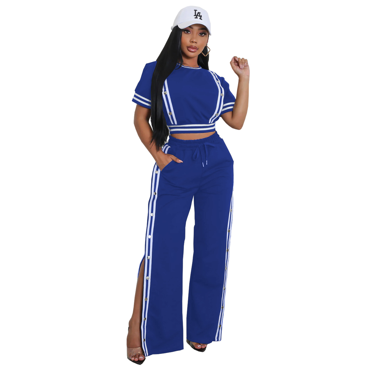 C7255 AliExpress transfronterizo Amazon Moda europea y americana Moda femenina Trend Pantalones casuales sueltos de pierna ancha Traje de dos piezas