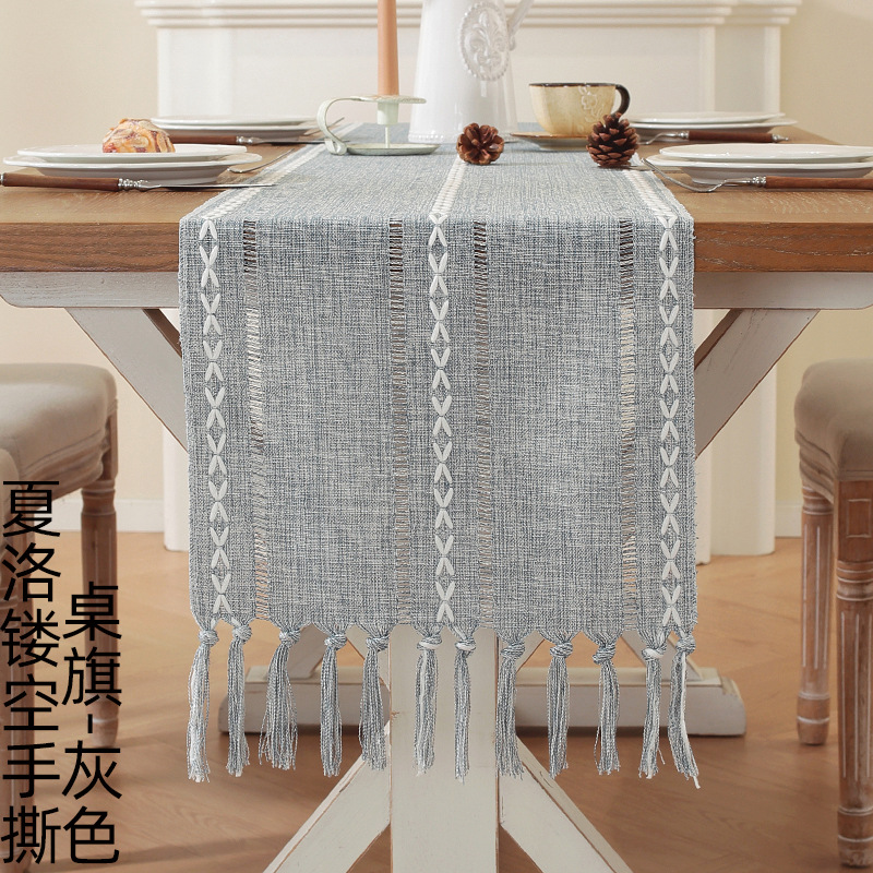 Charlotte hollow hand torn table runner-gray