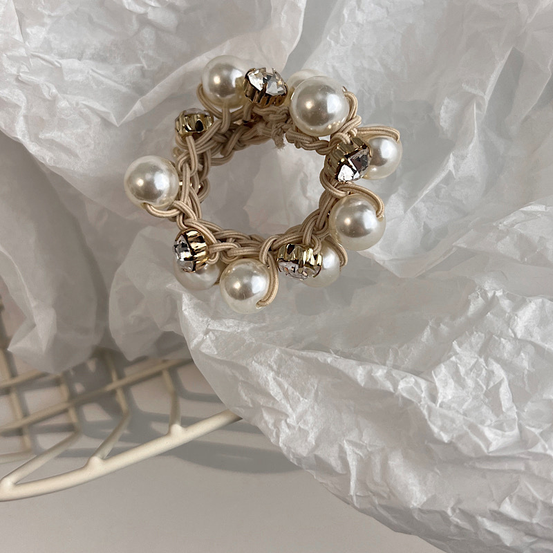 Zircon Inlay Material Daily Occasion Fashion Simple Rubber Imitation Pearl Inlaid Rhinestone Hair Tie