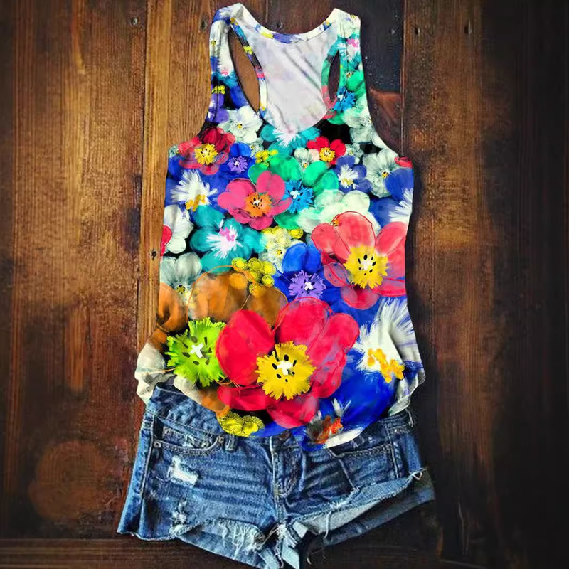 Cross-Border Exclusive Supply of Cool Shirts, Versatile Sleeveless Tops, Printed New Slim-Fit Women's Casual Loose Vests Wholesale