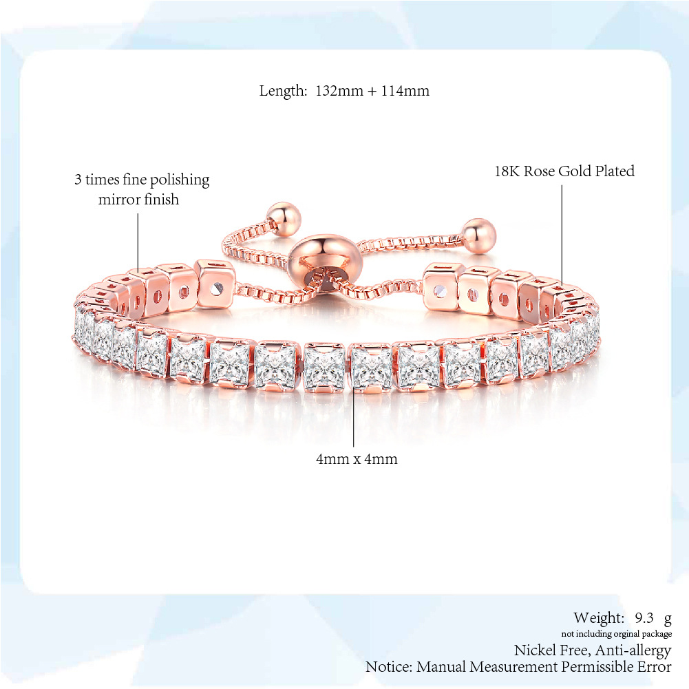 Fashion Square Copper Inlay Artificial Diamond Zircon Bracelets 1 Piece