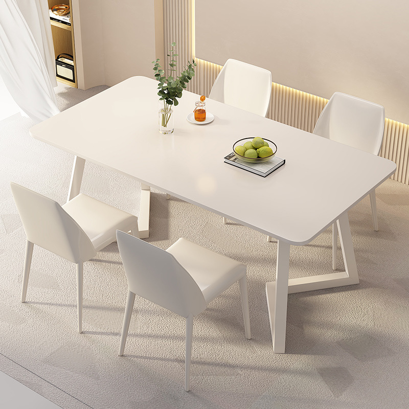 奶油風岩板餐桌家用小戶型白色飯桌子輕奢現代簡約2024新款餐桌