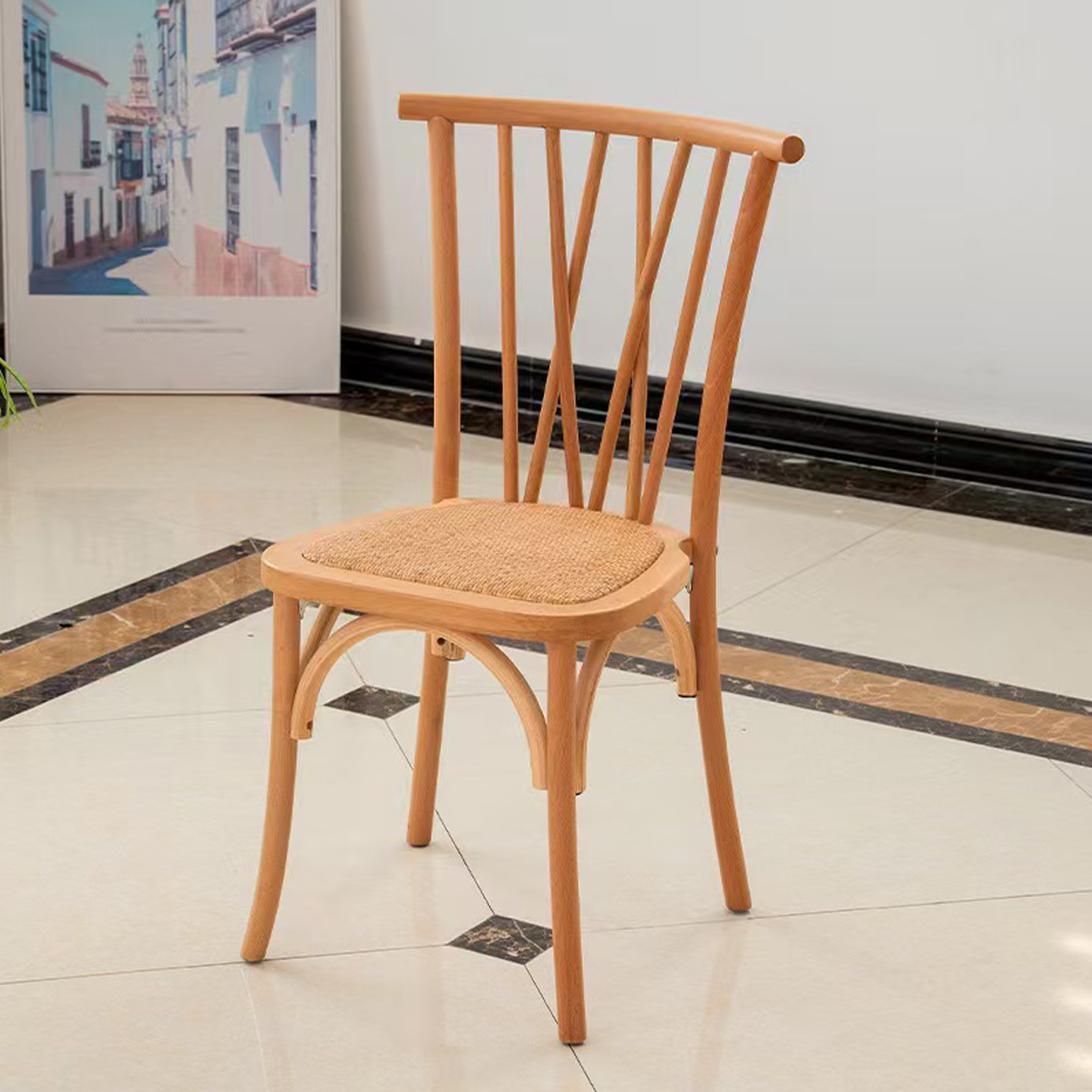 Scandinavian Rattan Backrest Dining Chair French Country Lawn Wedding Party Chair Bar Cafe Dining Table Chair Rattan Chair