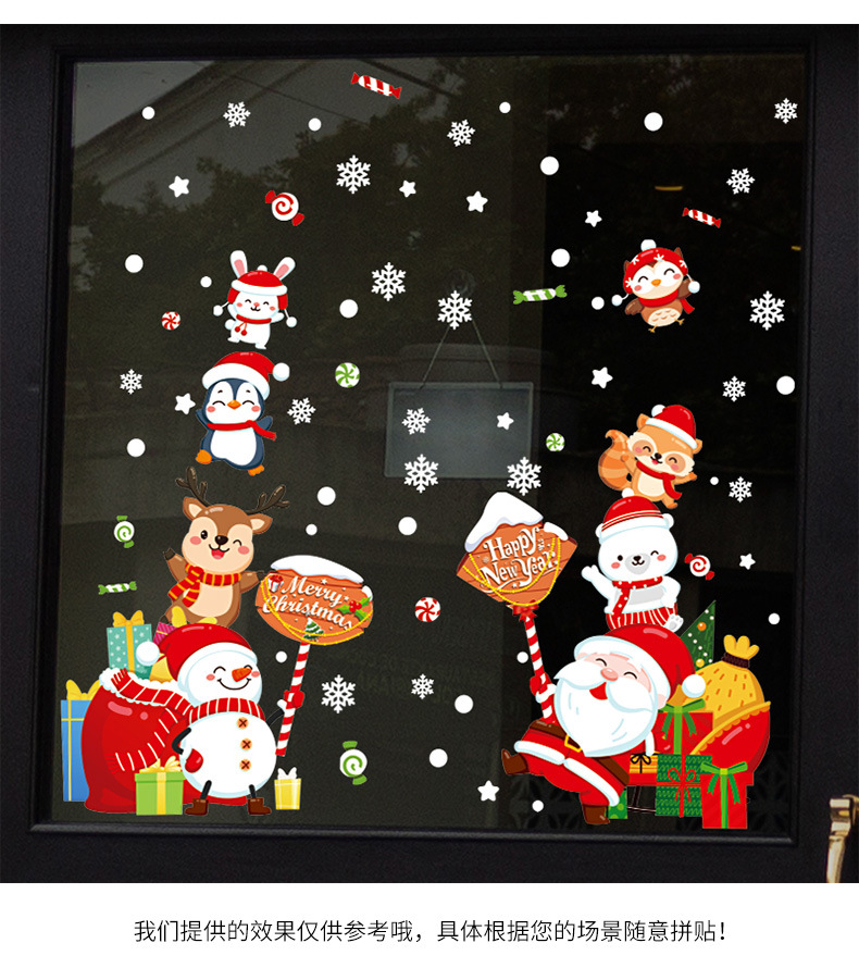 Ht94032 Navidad Dibujos Animados Santa Claus Muñeco De Nieve Venado Ventana De Vidrio Decoración De Pared Pegatinas De Pared display picture 5